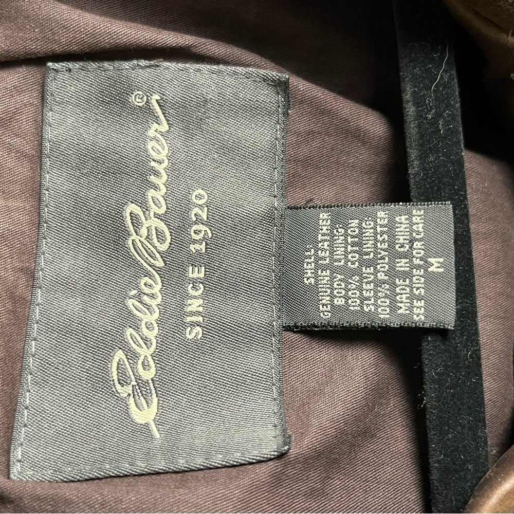 Vintage 90’s Eddie Bauer Men's Brown Oversized Leather Distressed Jacket — M - Picture 12 of 14